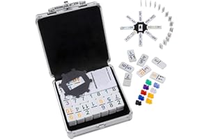 Homwom Mexican Train Dominoes with Numbers Double 12 Colored Numerical Dominoes Mexican Train Game Set 91 Tiles Dominoes with 9 Trains, Scoreboard, Octagon Shape Hub and Aluminum Case