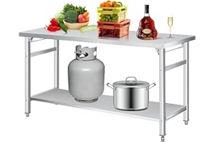 Joankaren 60x24 inch Stainless Steel Folding Table – 920 Lbs Commercial Foldable Prep Table with Adjustable Undershelf & Feet