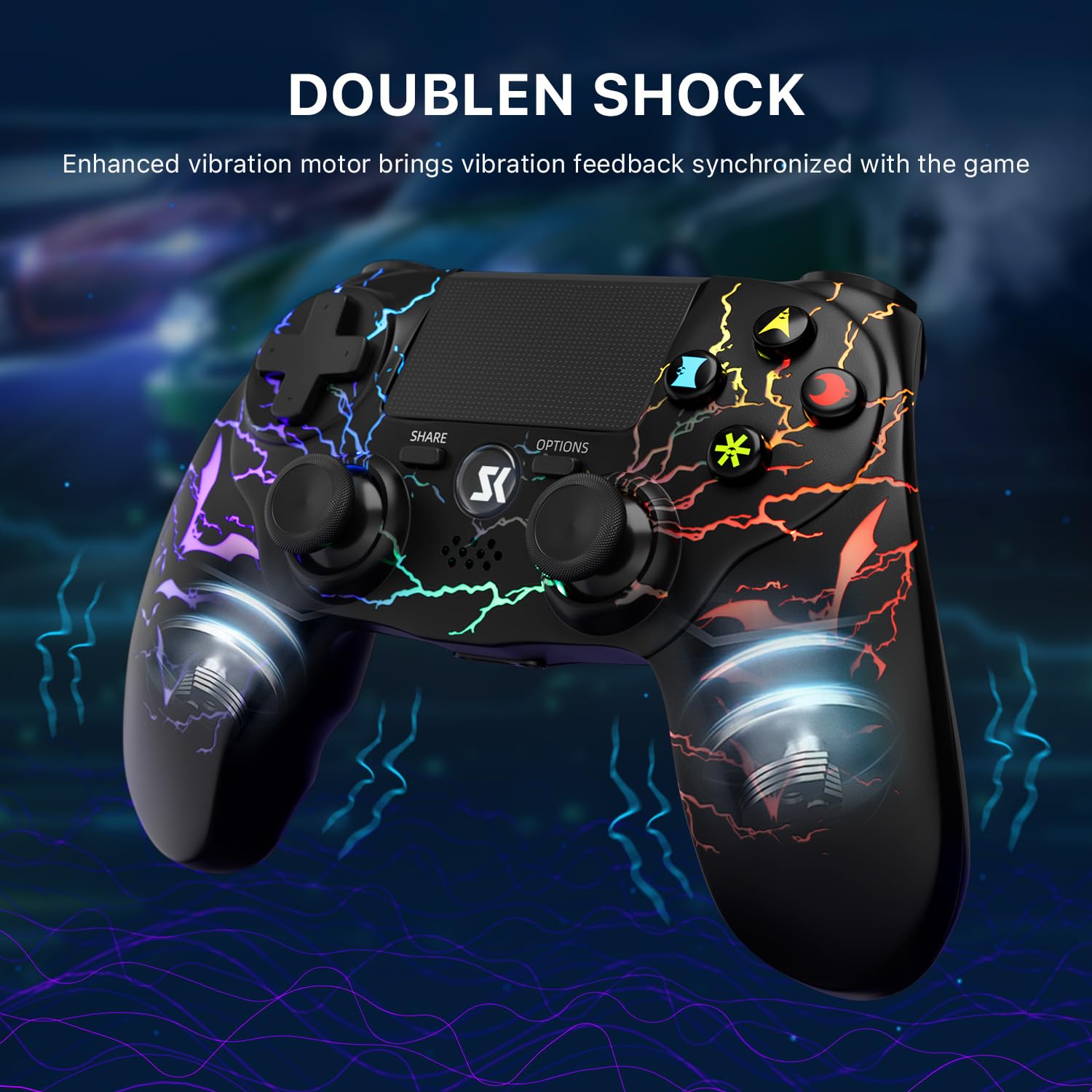 CHENGDAO 2er-Pack Kabelloser Controller für PS4, Multi-Plattform Controller kompatibel mit PS4/Pro/Slim/PC/iOS/Android/MacOS 3,5-mm-Audio-Buchse/empfindlichem Touchpad (Schwarz & Weiß) 4