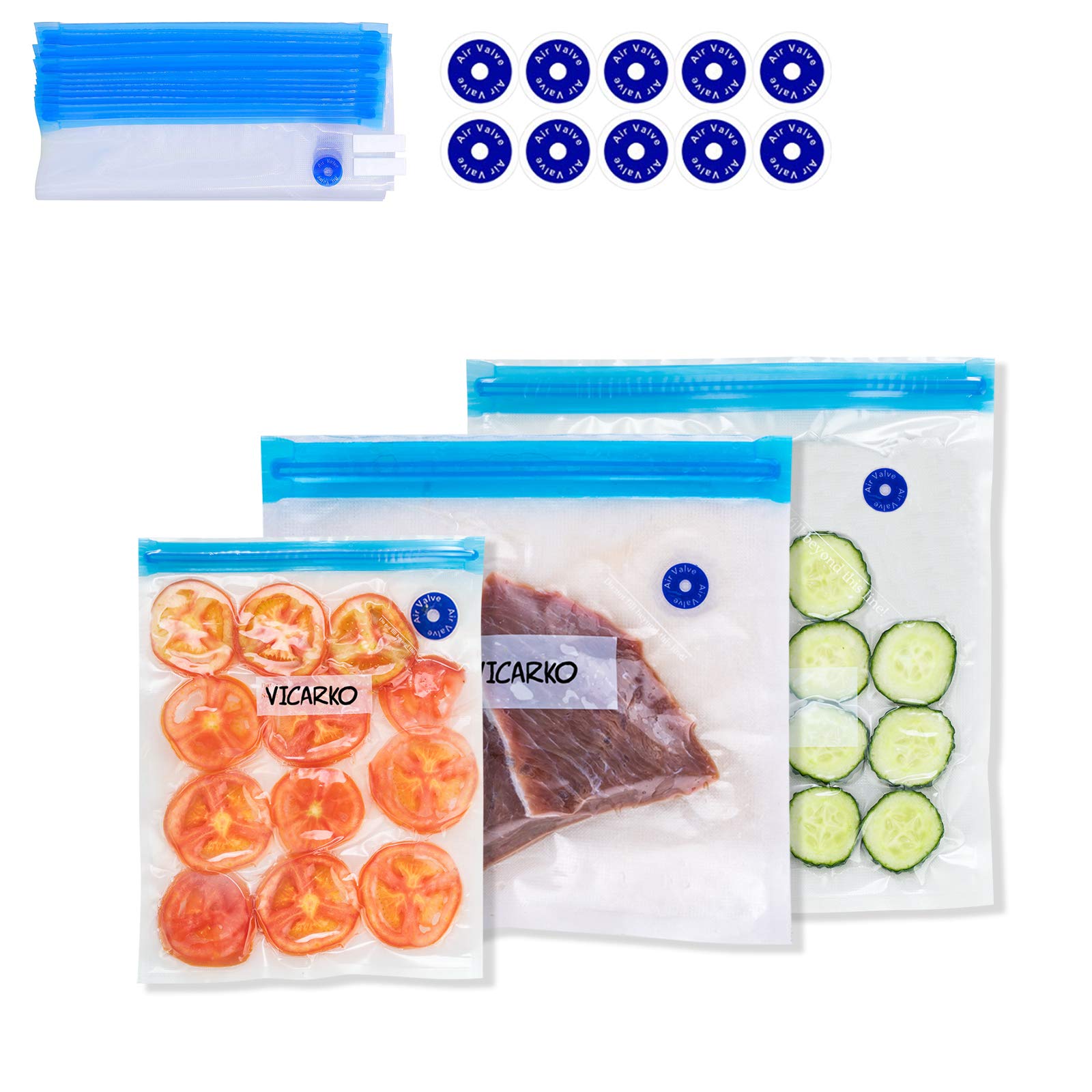 VICARKO 30 Vacuum Zipper Bags, Vacuum Sealer Bags, Food Storage, Reusable Bags, with Double Layers, BPA Free, Combo Size