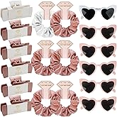 Bridesmaid Scrunchies Proposal Gifts 4.1inch square Hair Claws Bachelorette Hair Clip heart sunglasses Girls gift for Wedding Party Favors (18pcs White&Rose Gold)