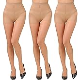 Paralinda 3 Pairs Women's 20D Pantyhose with Control Top and Reinforced Toes