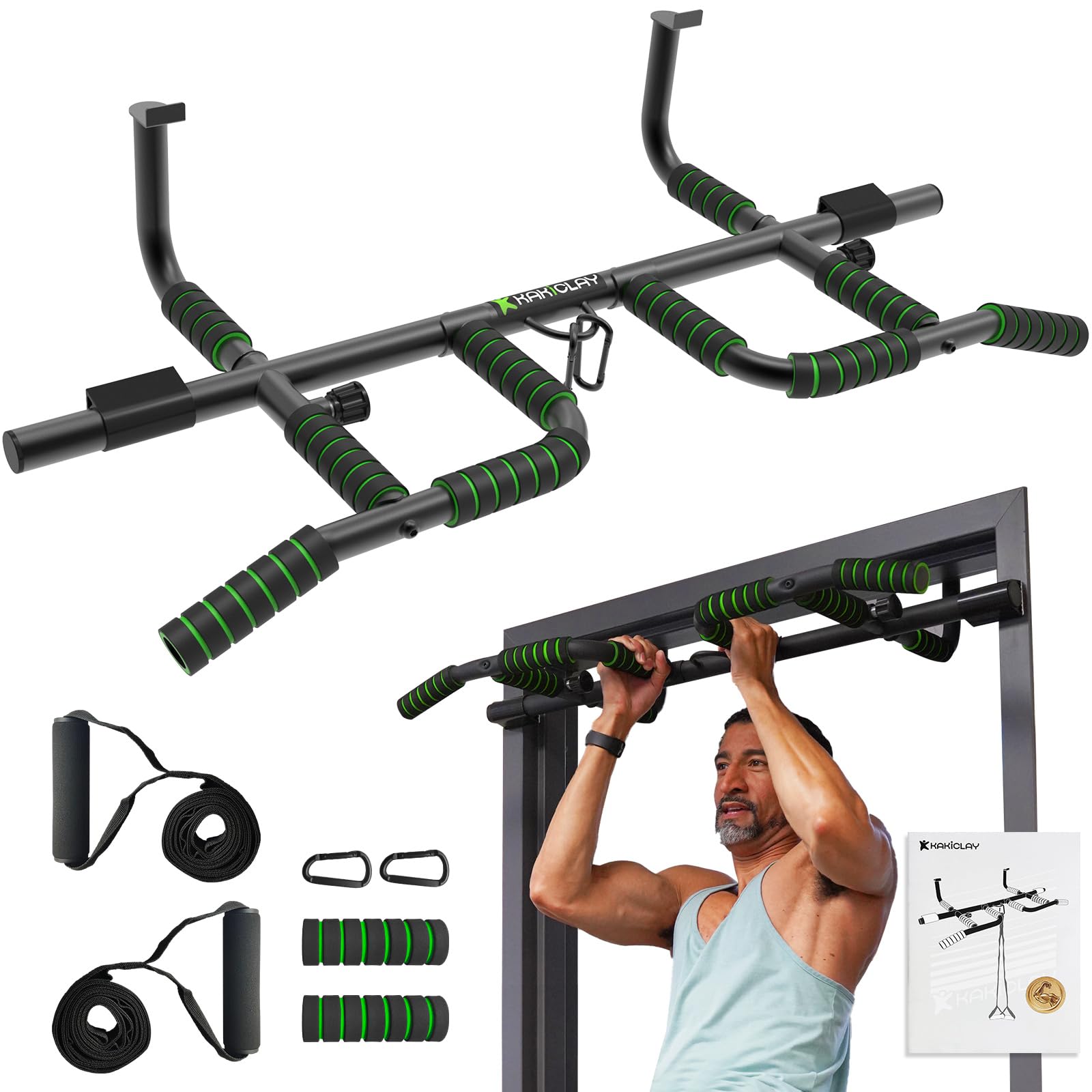Photo 1 of KAKICLAY New Upgrade Pull Up Bar for Doorway with Ergonomic Grip - Upto 440 Lbs Capacity, No Screwing or Slipping - USA Original Patent, Designed, Shipped, Warranty