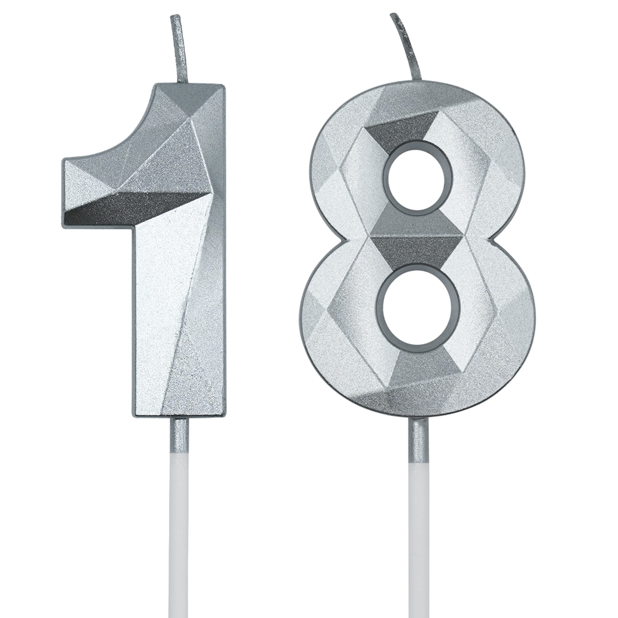 Photo 1 of 18th & 81st Birthday Candles for Cake, Silver Number 18 81 3D Diamond Shaped Candle Birthday Decorations Party Supplies for Girls, Boys, Women or Men