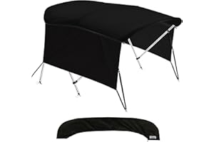 KNOX Universal 3 Bow Bimini Tops for Boats with Detachable Sidewalls, 900D Marine Canvas, Sun Shade Boat Canopy Kit, Bimini Top Hardware, Frame, Support Poles, Storage Boot, 91-96" W, Black