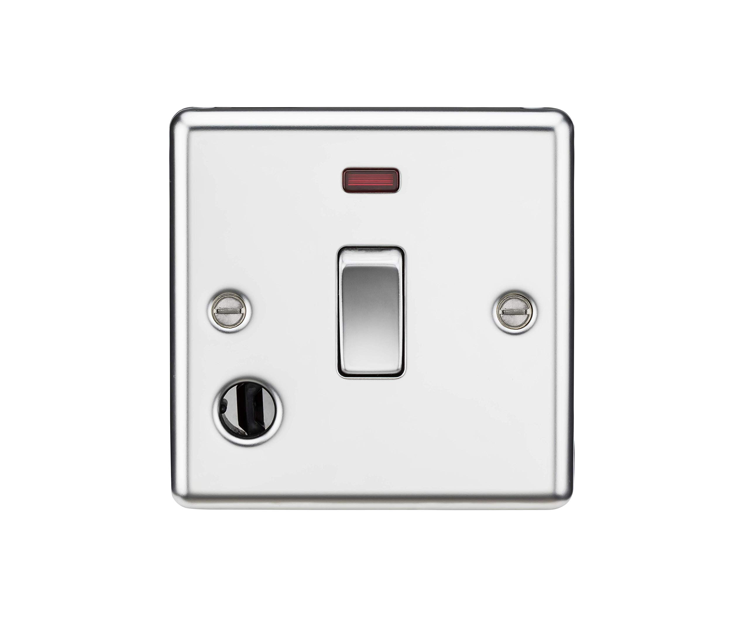 Knightsbridge CL834FPC 20A 1G DP Switch with Neon & Flex Outlet - Rounded Edge Polished Chrome, 7.5 mm*85.75 mm*85.75 mm