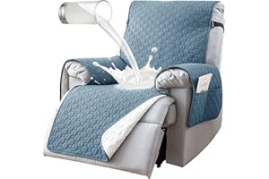 TOVVRE 100% Waterproof Recliner Chair Covers, Anti-Slip Recliner Cover, Washable Recliner Slipcover with Pocket, Elastic Straps for Pets, Dogs, Gray Blue