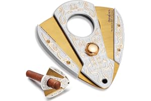 Ostsrich Cigar Cutter Double Blade Stainless Steel Cigar Guillotine with Safety Lock, Cuts up to 53 Gauge - White Gold