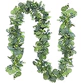 Artificial Eucalyptus Garland, 5.9FT Greenery Garland Vines Decoration, Faux Silver Dollar Eucalyptus Leaves for Table Home Wedding Mantle Party Indoor Decor