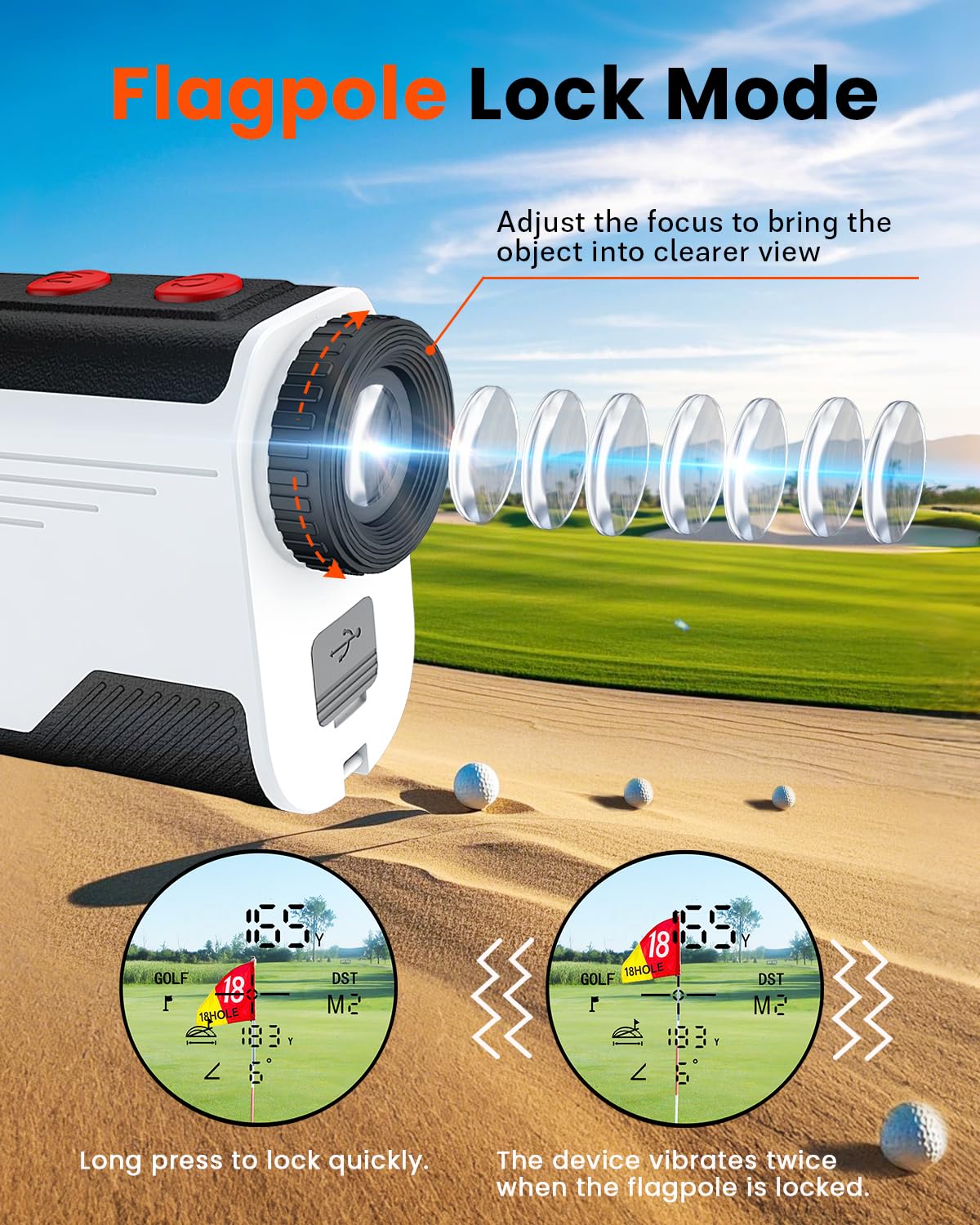 Golf Rangefinder with Slope - 1300/1500 Yards Laser Range Finder for Golf & Hunting, 7X Magnification, High-Precision Flag Locking Vibration, Rechargeable, IP54 Waterproof, Built-in Magnetic Strip