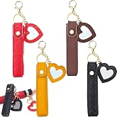 Arvintas 4 Pack PU Leather Lipstick Holder Keychain with Mirror, Portable Lip Gloss Case and Chapstick Travel Pouch, Lip Balm Organizer with Heart Charm, Stylish Gift for Women and Girls (Style 7)