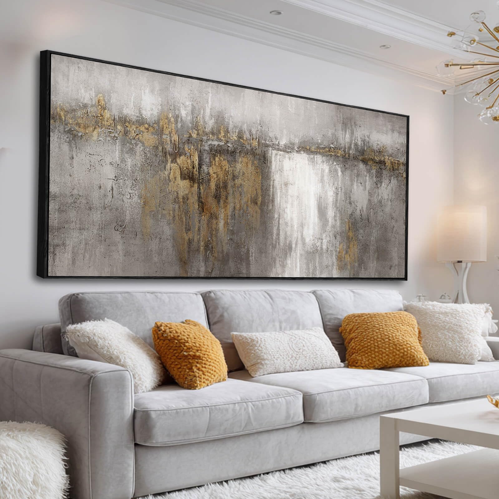 Photo 1 of ** NEW** Abstract Hanging Art Grey and Gold Poster Print Neutral Decorative Pictures 36"x70" Poster for Bedroom Artwork for Office