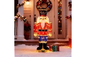 Hausse Lighted Christmas Outdoor Decor, 37.5" Height Pre-Lit 3D Tinsel Xmas Nutcracker Soldier Figure, Light Up Xmas Yard Displays, Plug in for Holiday Party New Year Winter Patio Lawn Garden