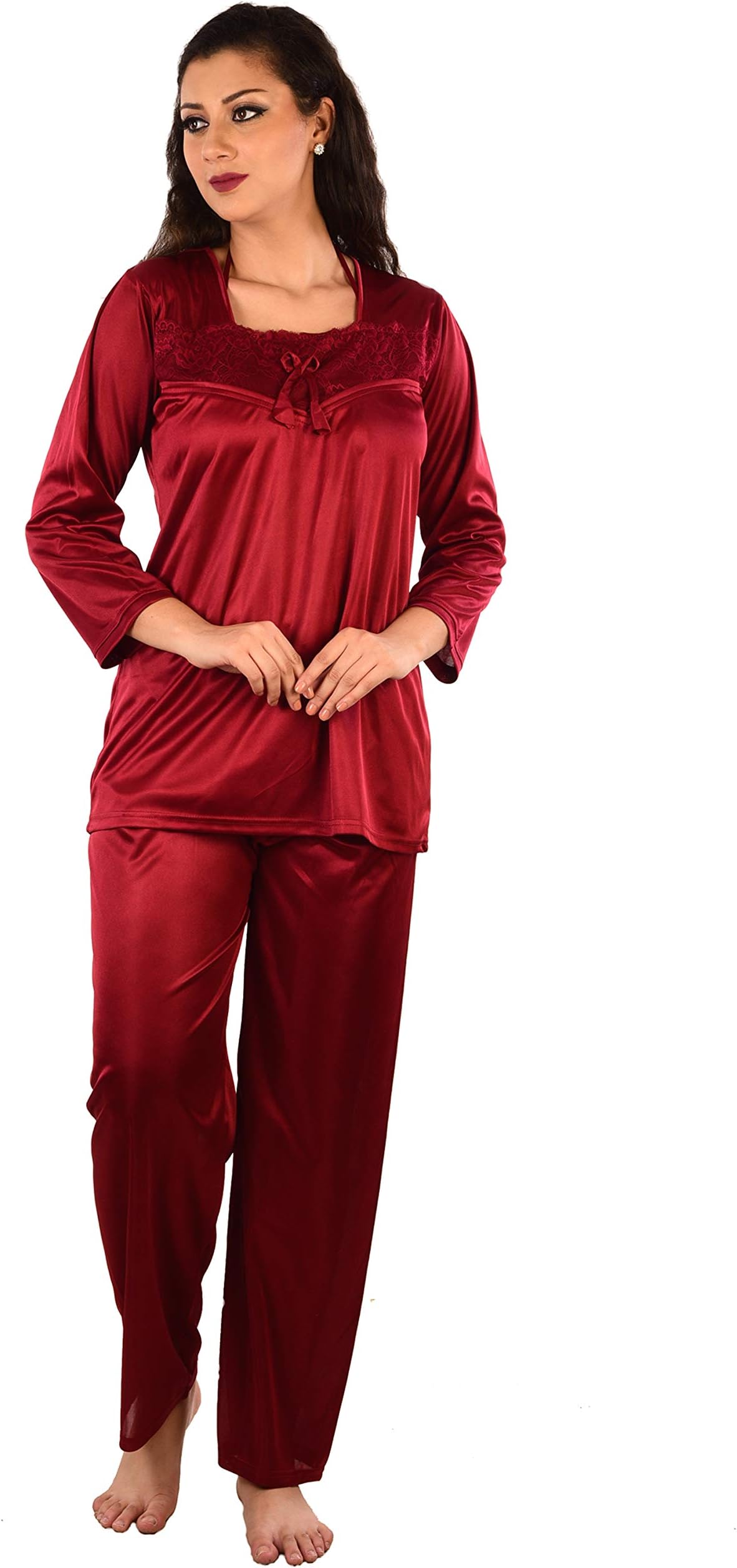 Senslife Satin Full Sleeves Solid Pyjama Set for Women