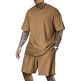 Lexiart Mens Casual 2 Piece Outfits-Short Sleeve Athletic Set Oversize T-Shirts Drawstring Tracksuit Set