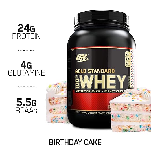 OPTIMUM NUTRITION GOLD STANDARD 100% Whey Protein Powder, Birthday Cake, 2 Pound