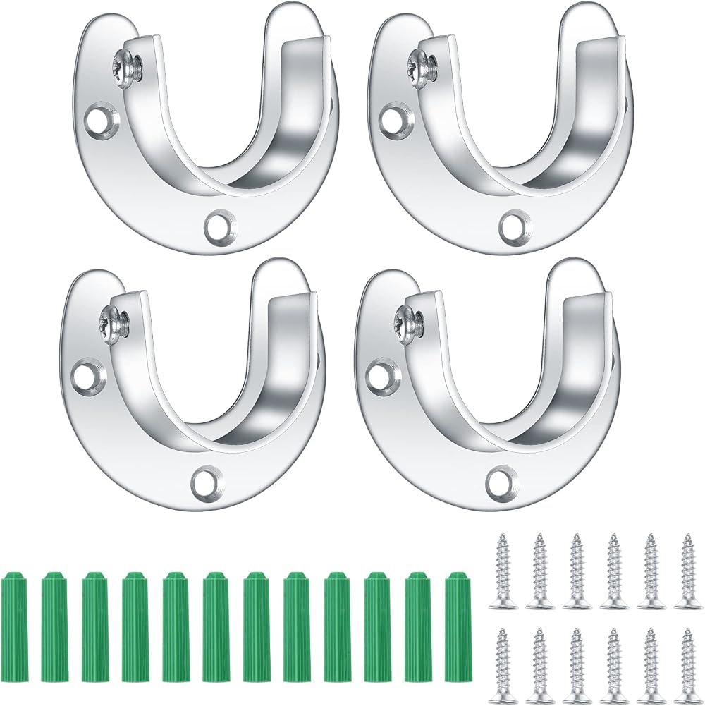 Yibaijia 4 Pack Wardrobe Pole Brackets 25 mm 1 inch Stainless Steel U Sockets