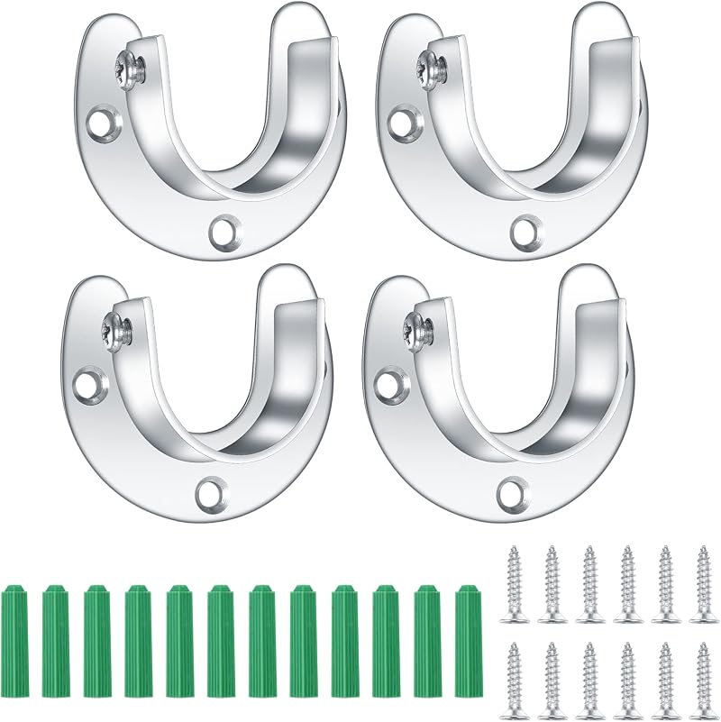 Yibaijia 4 Pack Wardrobe Pole Brackets 25 mm 1 inch Stainless Steel U Sockets