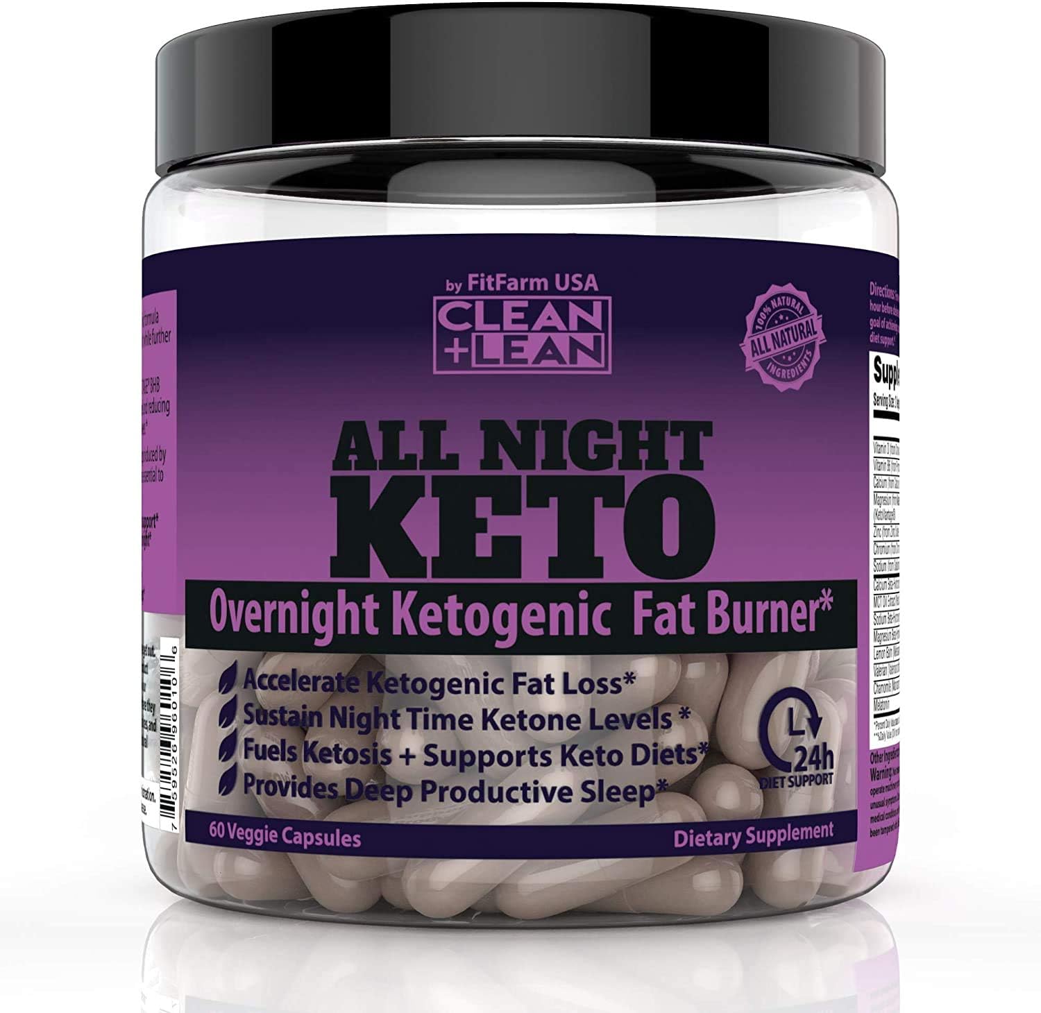CLEAN+LEAN ALL NIGHT KETO: First Ever Overnight Ketogenic Fat Burner & Sleep Aid | BHB Ketones + MCT Oil + Vitamins & Immunity Complex | 24 HR Diet Sleep Great Lose Weight | All Natural & GF | 60 Caps