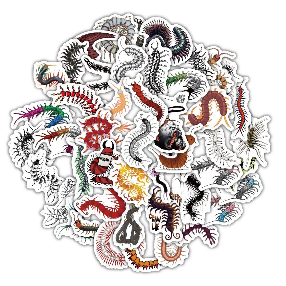 120Pcs Centipede Stickers for Laptop,Car,Water Bottle,Luggage,Bike,Scrapbook,Notebook,Phone,Skateboard,Helmet,Adults Girl Gift,Reptile Waterproof Cartoon Sticker,Cute Animal Vinyl Aesthetic Decal
