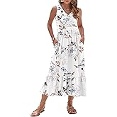 AUSELILY Womens Maxi Dress 2026 Sleeveless Summer Dresses V Neck Casual Tiered Sundresses with Pockets