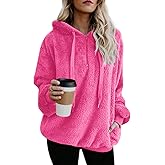 ReachMe Womens Oversized Sherpa Pullover Hoodie with Pockets Fuzzy Fleece Sweatshirt Plaid Fluffy Jacket Coat
