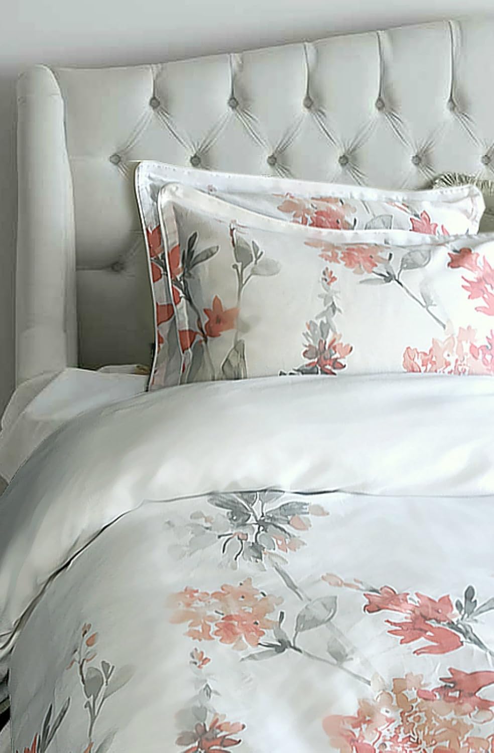 Amazon Com Cynthia Rowley New York Peach And Grey Floral Watercolor Full Queen Duvet Cover Set Home Kitchen