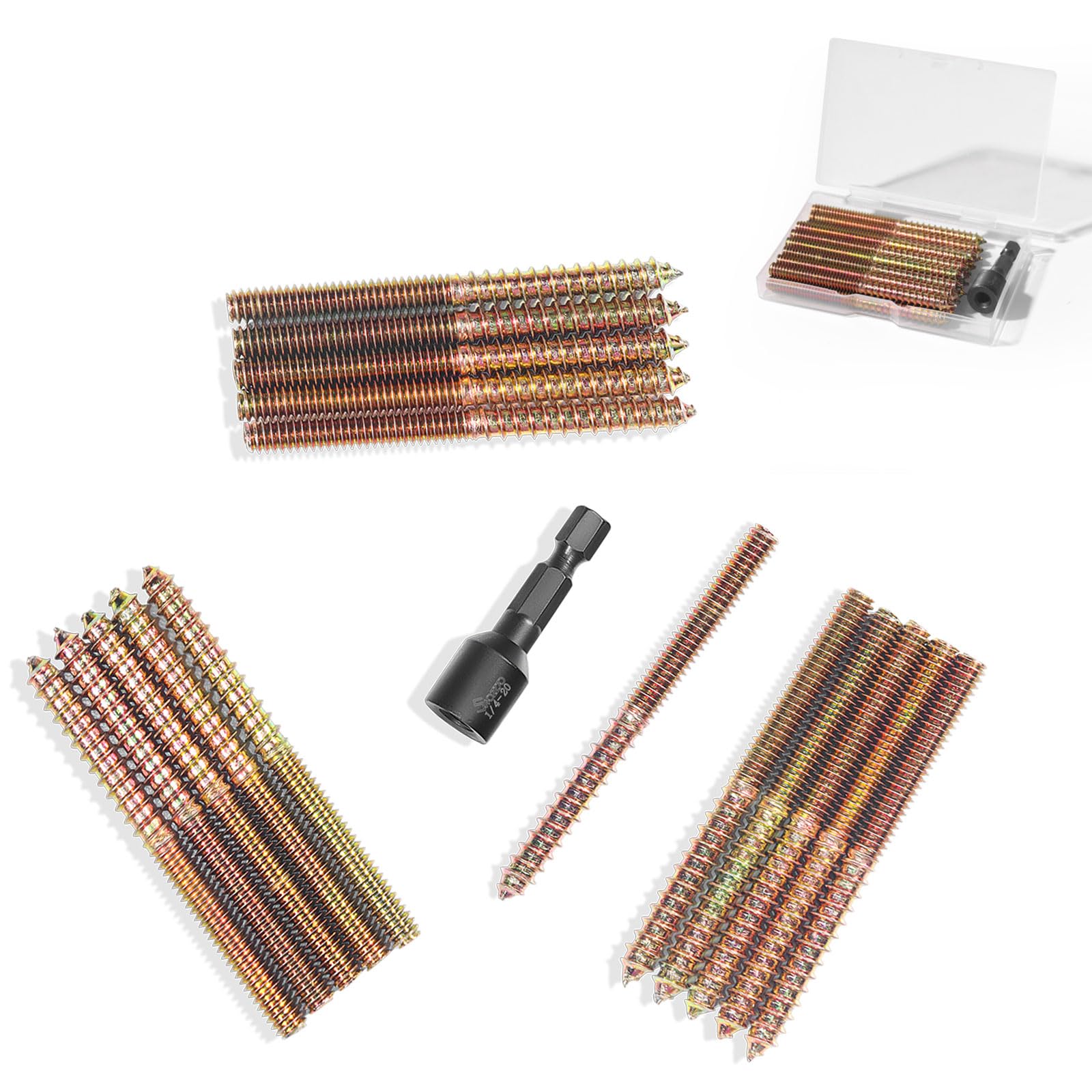 Photo 1 of 16PCS 1/4"-20 x 3 Hanger Bolts Kit & 1PCS 1/4"-20 Hanger Bolt Driver with 1/4 Hex Shank,Double-Headed Screws,Self-Tapping Screw,Wood Dowel Screw,Suitable for Assembling Furniture