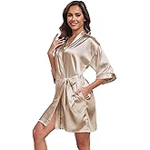 iFigure Women Satin Robes Short Silk Kimono Robe Lightweight Bridal Party Robes Bride Bridesmaids Ladies Loungewear Sleepwear