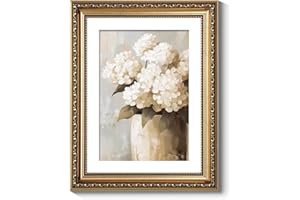 ARPEOTCY Vintage Gold Framed Wall Art Decor, 11x14 Inch Retro White Hydrangeas Prints, Farmhouse Floral Wall Art for Living R