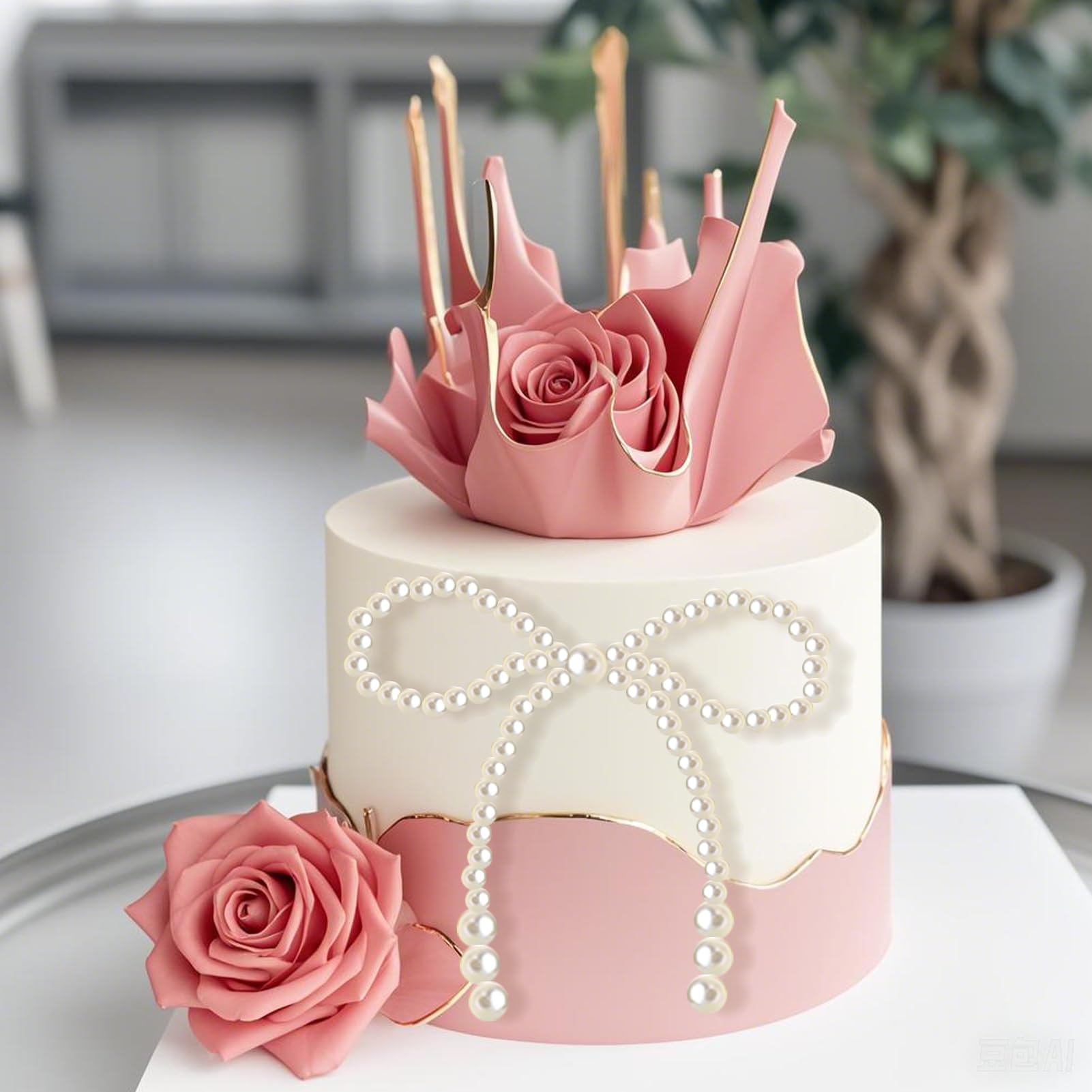 Photo 1 of 12Pcs Pearl Bow Cake Topper Bow Dots Cake Decorations, Bowknot Pearl Bows Cupcake Toppers for Bow Themed Birthday Party Decorations Wedding Baby Shower Party Cake Decoration Supplies