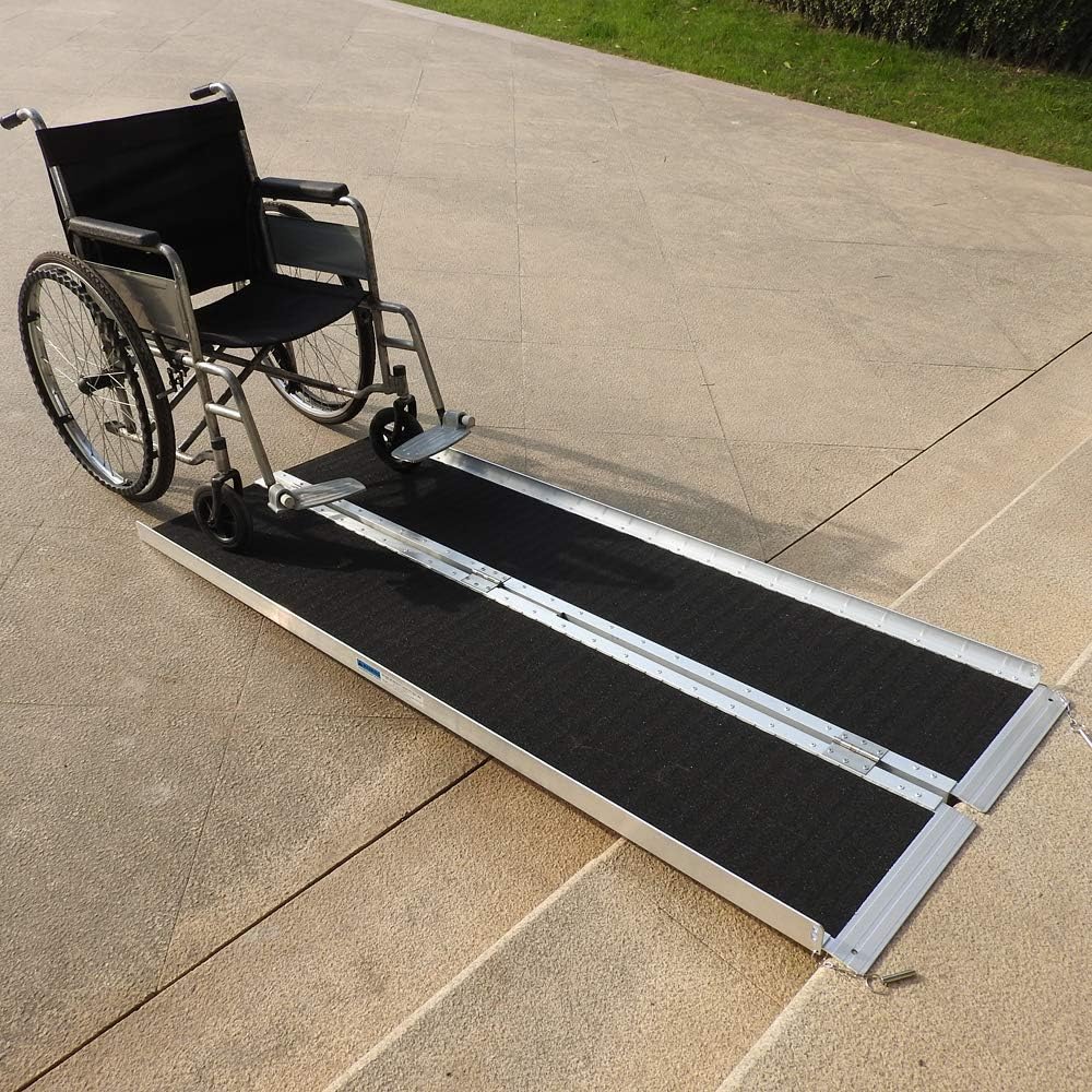 Aluminum Alloy Wheelchair Ramp (72" x 28.35" x 1.97") 6 Ft Non-Skid Loading Traction Ramp,Folding Portable Hold Up to 600 lbs