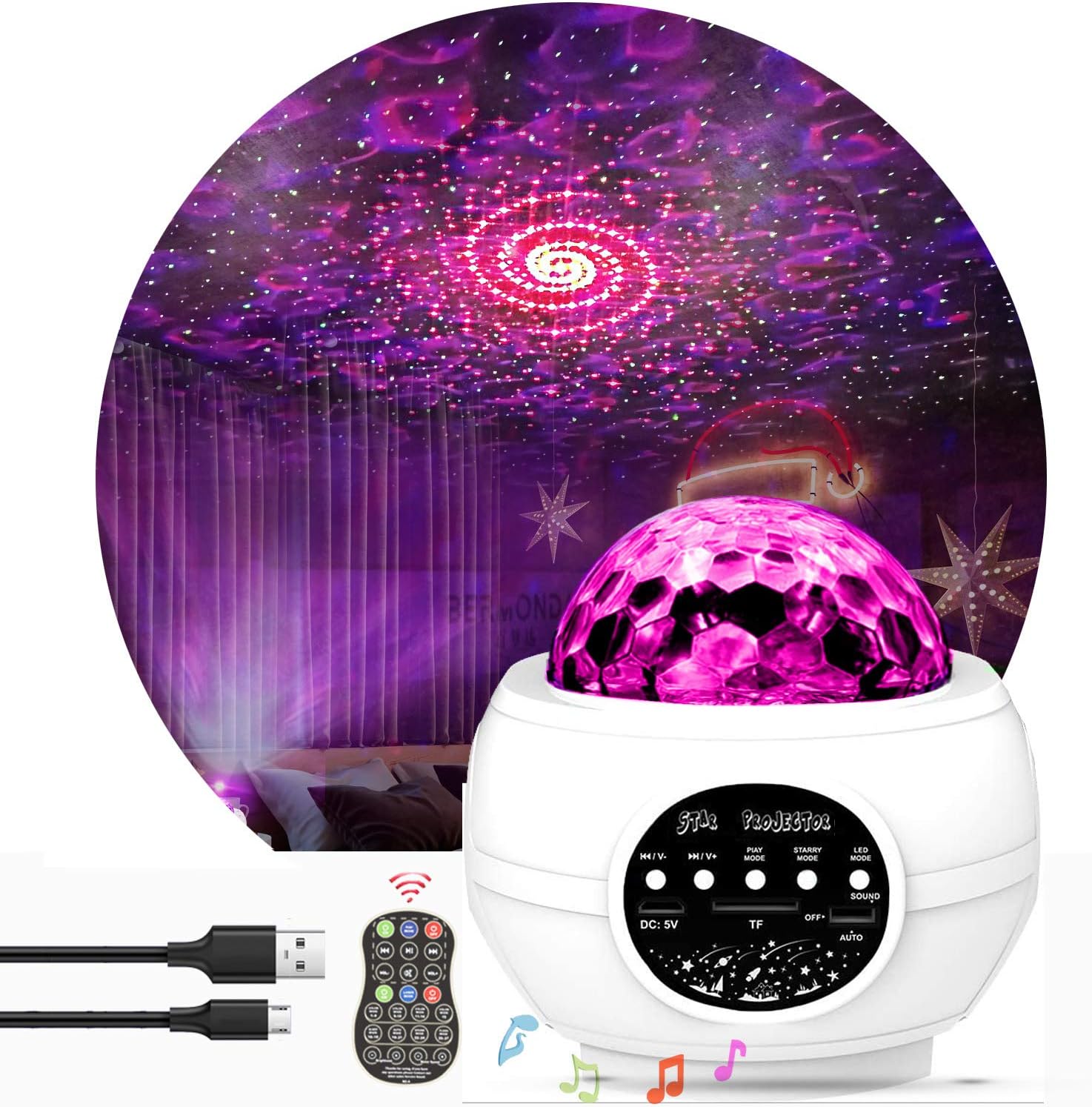 Star Light Show Projector, KisMee LED Nebula Projector with Red Galaxy Starry Projector Light Build-in Hi-Fi Stereo Music Speaker for Bedroom/Pary/Birthday Gifts/Home Theatre (White)