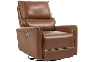 GNMLP2020 Power Swivel Rocker Recliner Chair for Adults, Leather Glider Rocking Recliner for Nursery, Modern Small Recliners for Small Spaces/Living Room/RV, Brown