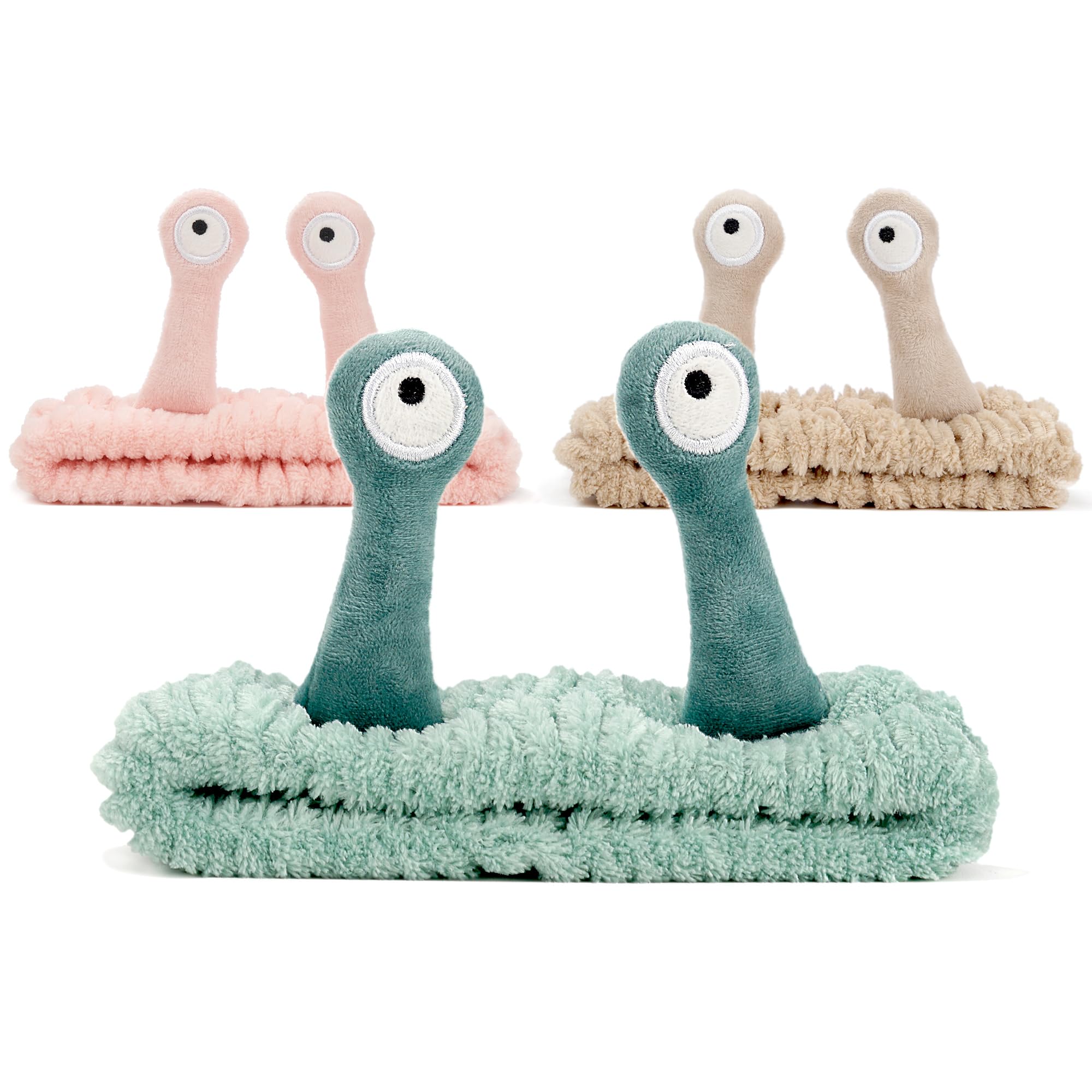 JOYOYO 3 Pcs Spa Headbands Snail Hairbands Makeup Headbands Coral Fleece Elastic Headband Bath Shower Head Wraps for Women Girls, Washing Face Shower Sports Beauty Skincare