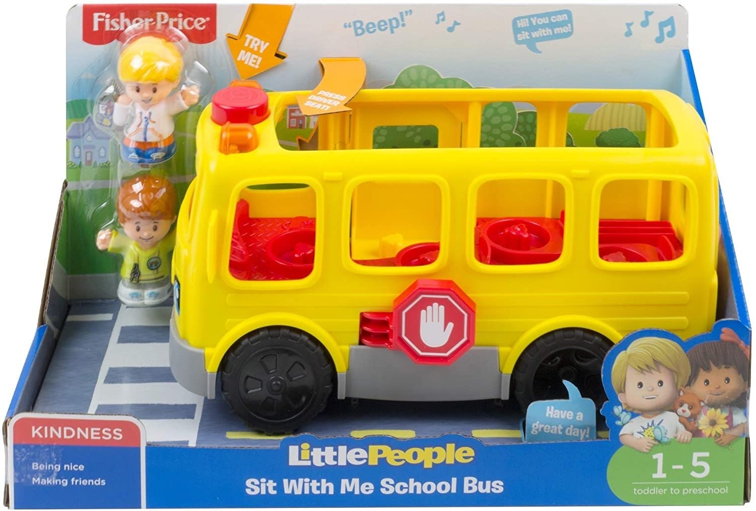 Fisher-Price ​- Little People School Bus Always With You, Push Toy Vehicle with Music, Includes Emily and Eddie Character, Children's Toy 1+ Years, FKX00