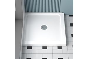 KPUY Shower Base, 36'' L X 36'' W Shower Base Pan with Double Threshold and Center Drain, Shower Pan with Slip Resistant Textured Surface, White Acrylic