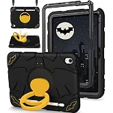 LISEVO for iPad 10th Generation Case 10.9 Inch, for iPad A16 Case 11th Generation - Boys Men Cute Cartoon Black Heavy Duty Shockproof Rugged Protective Cover with Rotating Stand &amp; Strap &amp; Pen Holder
