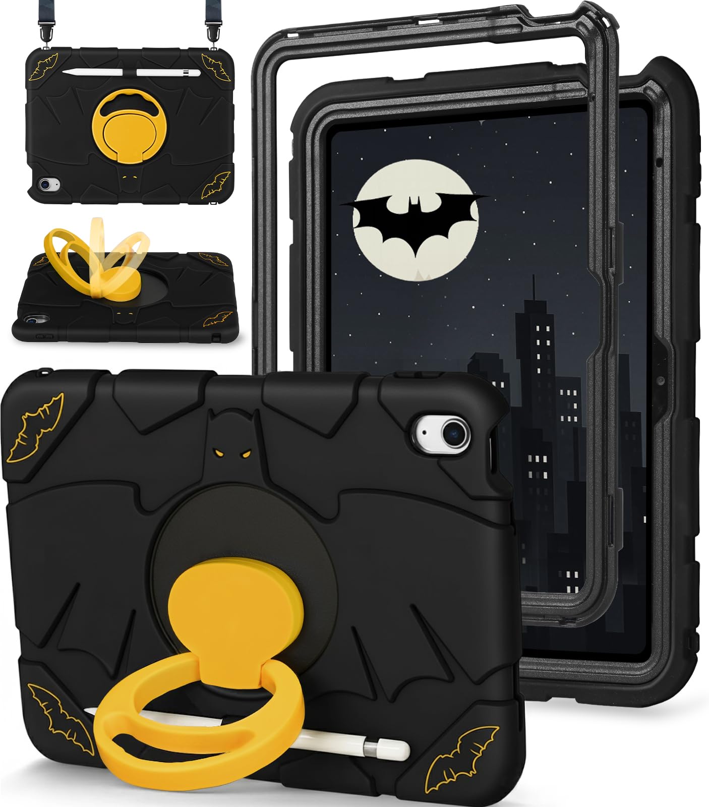 Photo 1 of LISEVO for iPad 10th Generation Case 10.9 Inch, for iPad A16 Case 11th Generation - Boys Men Cute Cartoon Black Heavy Duty Shockproof Rugged Protective Cover with Rotating Stand & Strap & Pen Holder