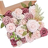 Serwalin Artificial Flowers Dusty Rose Fake Silk Flowers for DIY Wedding Bridal Bouquets Pink Fake Rose Flowers Combo Centerpieces Arrangements Party Baby Showers Home Cake Decorations
