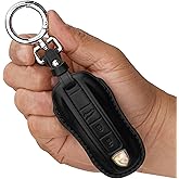 CISUI for Porsche Leather Key Fob Cover with Keychain Key Shell Compatible with 2020-2021 Porsche Cayenne, Macan Smart Key (Black)