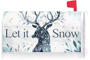 Texupday Let it Snow Elk Reindeer Decoration Mailbox Cover with Magnetic Strip Winter Christmas Mailbox Wraps Post Letter Box