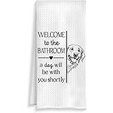 ROXMART Funny Golden Retriever Bathroom Hand Towels, Gifts for Golden Retriever Lovers, Welcome to The Bathroom a Dog Will Be with Decorative Hand Towels for Bath Room Washroom Restroom, 16x24 Inch