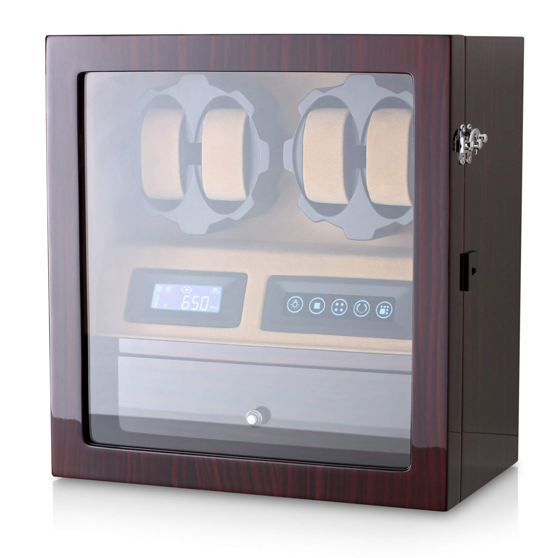Leader WATCH WINDERS 4 Watch Winder with 5 Watch Storage Space, LCD Display, Touch Control and Interior Light
