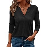 TICTICMIMI Women's V Neck 3/4 Sleeve T Shirts Casual Basic Summer Tees Shirts Loose Fit Tunic Tops