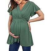 OUGES 2025 Womens Maternity Nursing Tops/Shirts Short Sleeve Wrap V Neck Tie Back Maternity Clothes