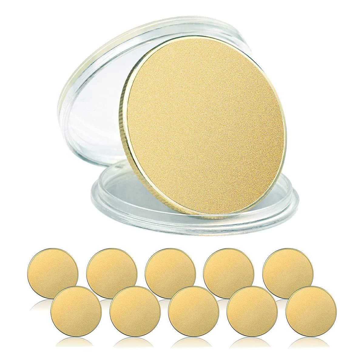Hopbucan 10 Pcs Blank, Engraving Blanks Coins, 40mm Diameter with Acrylic Protection Box (Brass)