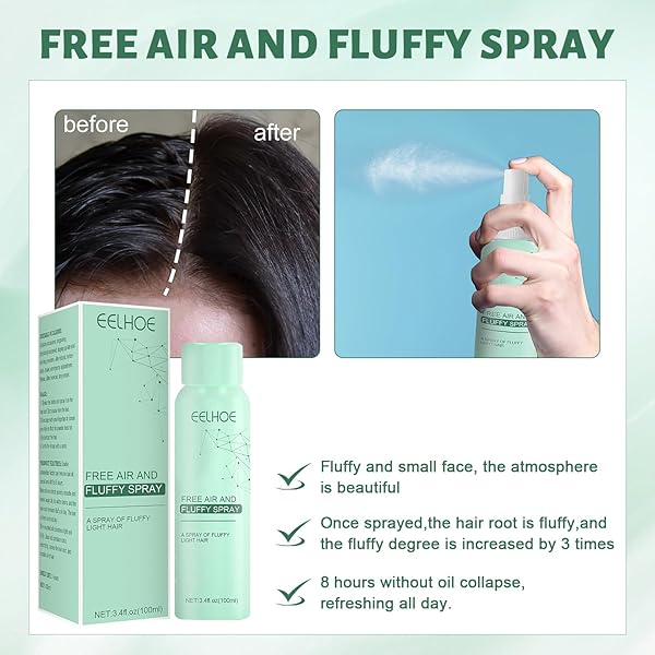 KUBOT MAGICAL DRY HAIR SPRAY-FREE AIR AND FLUFFY SPRAY,OIL-CONTROL FLUFFY LAST LONGER SPRAY,FREE AIR AND FLUFFY SPRAY,QUICK VOLUME HAIR LONG LASTING REFRESHING SPRAY WASHING FREE (2PCS), GREEN
