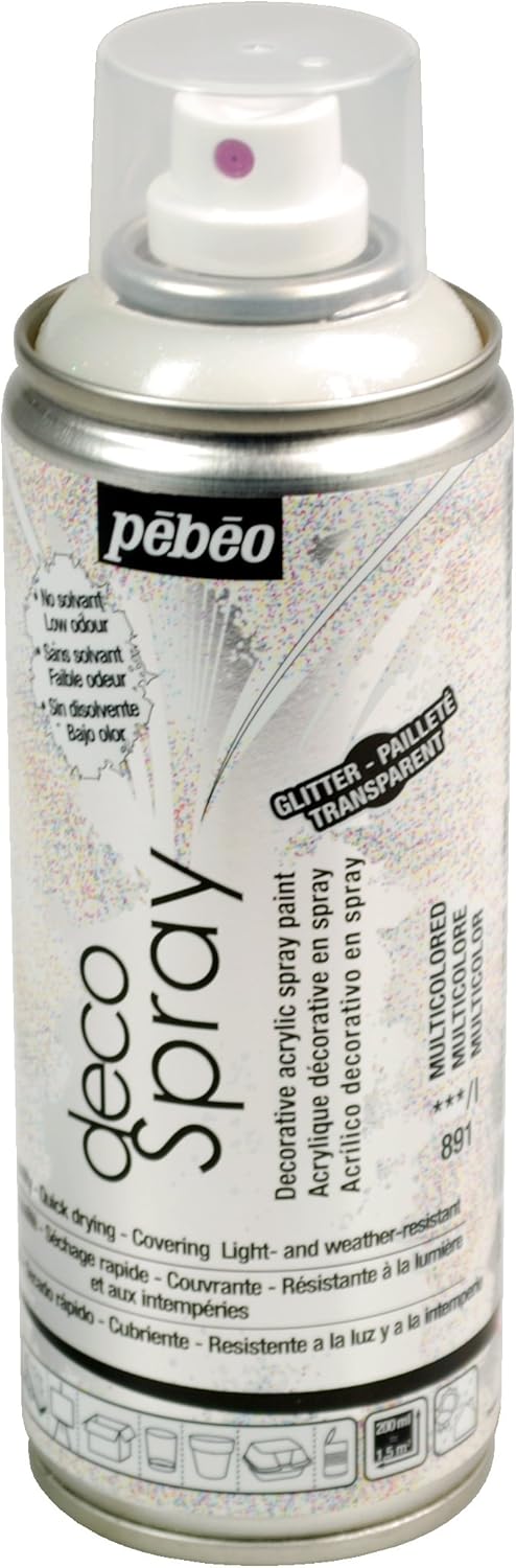 Pebeo 200ml DecoSpray, Acrylic, Multi-Colour, 16.5 x 5.2 x 5.2 cm, 093891, Multicolour Glitter, 200 ml (Pack of 1)