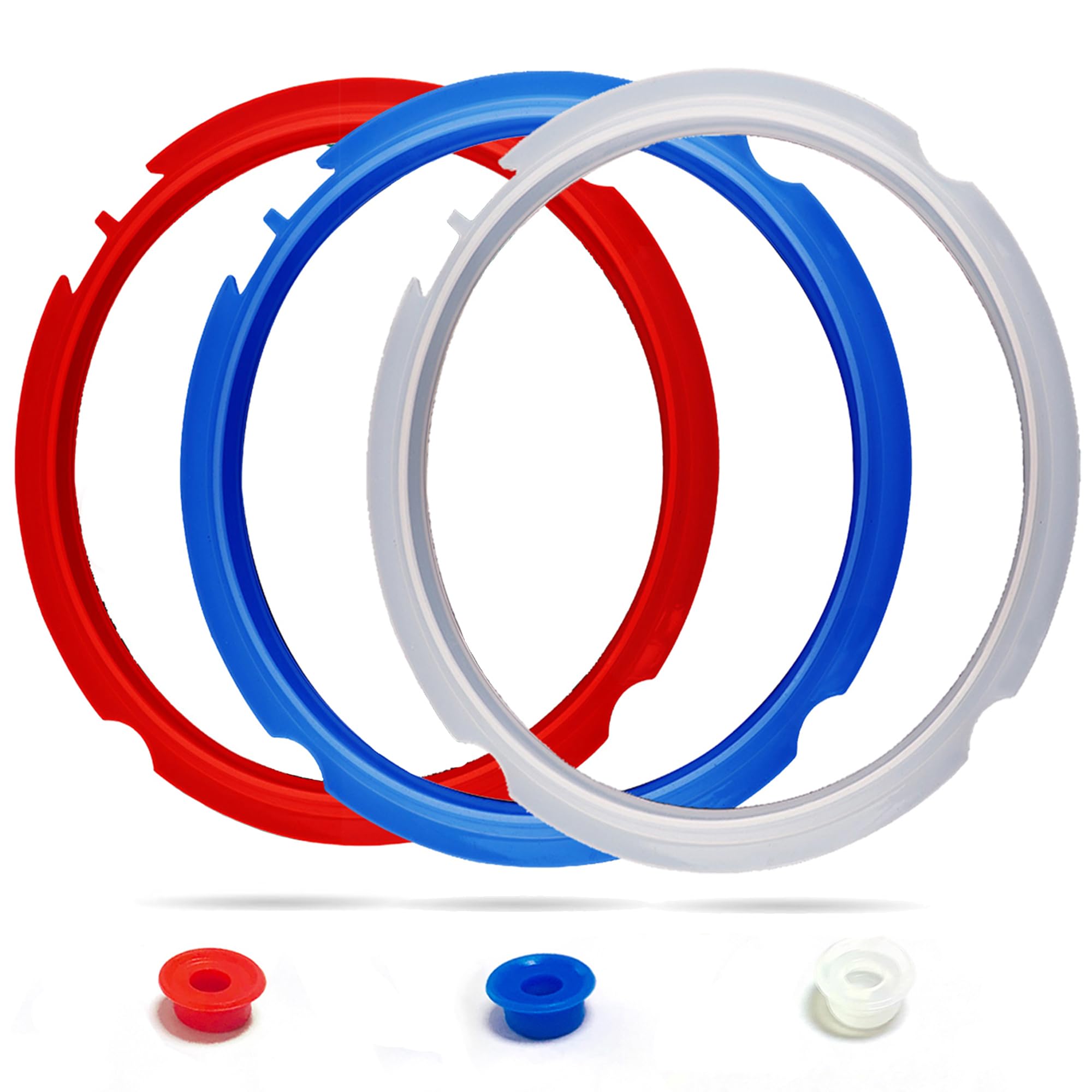 3 Pack Sealing Ring 3Qt for Instant Pot Sealing Rings 3 Qt Insta Pot, with 3 Float Valve Caps, Food-grade Silicone Instant Pot 3 Qt Sealing Ring, for instapot 3Qt, Red, Clear, Blue, Green